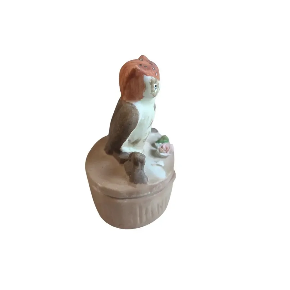 VINTAGE OWL FIGURINE PORCELAIN FIGURE CERAMIC TRINKET BOX BIRD COLLECTIBLE RETRO